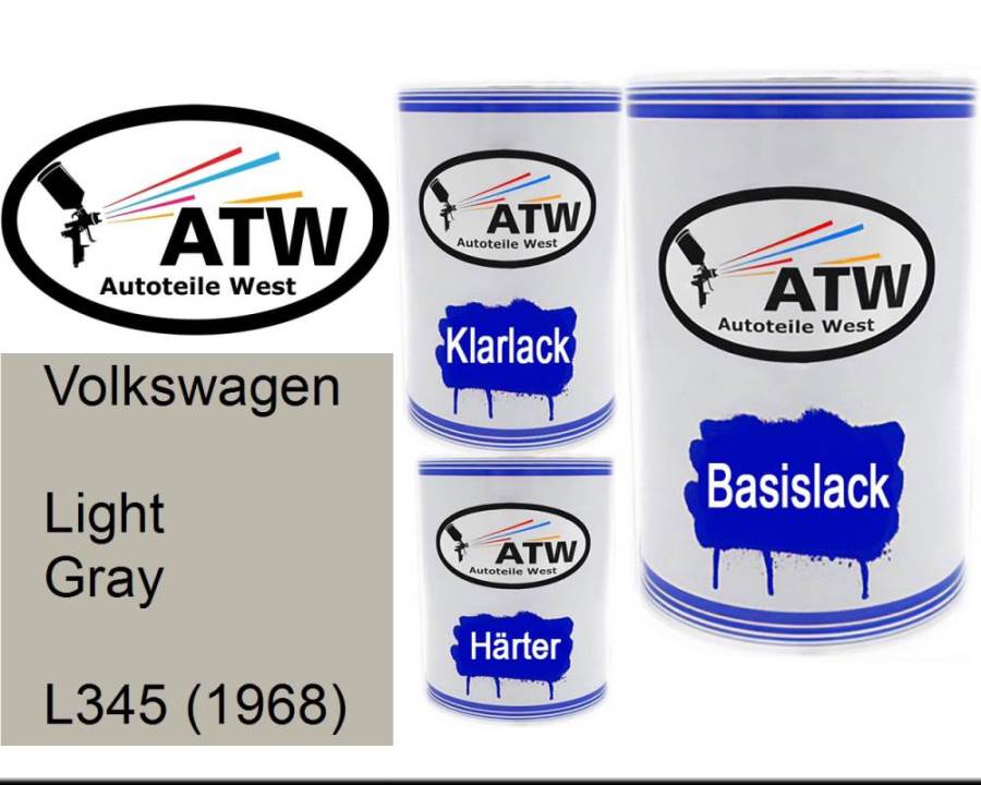 Volkswagen, Light Gray, L345 (1968): 500ml Lackdose + 500ml Klarlack + 250ml Härter - Set, von ATW Autoteile West.